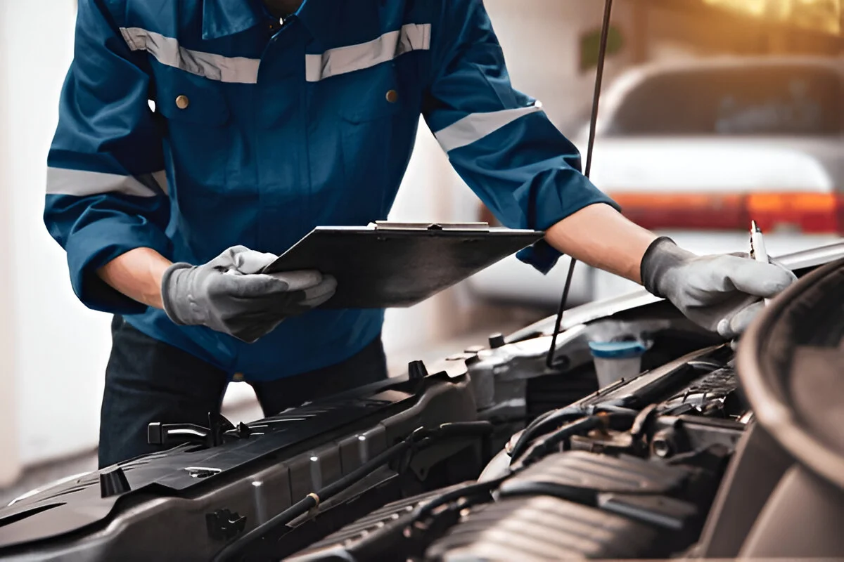 Auto technician reviewing engine components and checking for common problems found in Jeep Renegade years to avoid