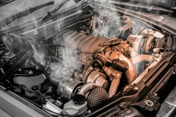 Car engine overheating with smoke rising, showing common vehicle defect issues