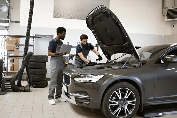 Auto repair technicians diagnosing vehicle defects that could be covered by lemon law claims, 247lemonlaw