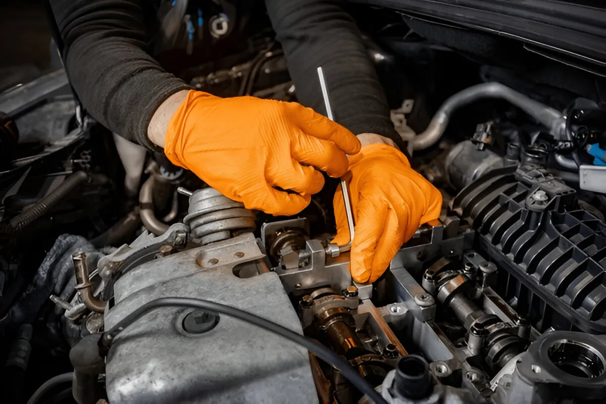Mechanic inspecting engine showing Ford F150 PCM failure symptoms during repair