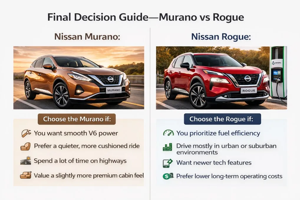 Final decision guide for Nissan Murano vs Rogue helping you choose the right SUV under Lemon Law